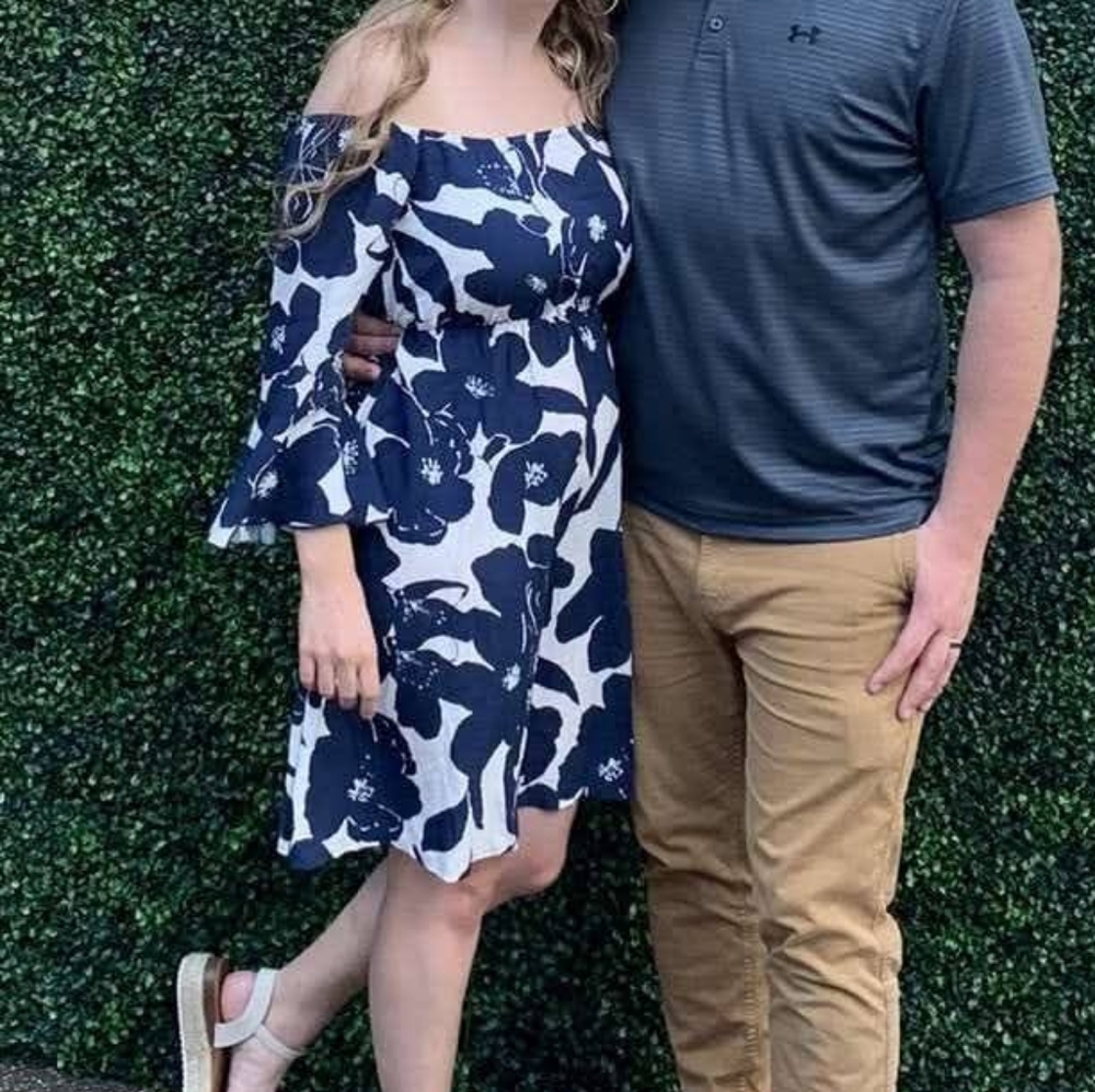Navy Floral Off-Shoulder Dress